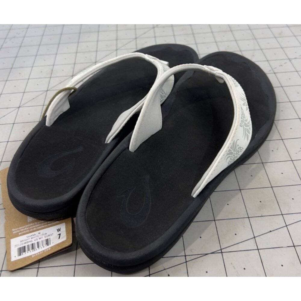 Olukai Women's 'Ohana Sandals Sz. 7 White/Black Flip-Flops New - Picture 3 of 7